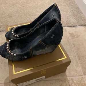 Denim Wedge Peep-Toe Shoe